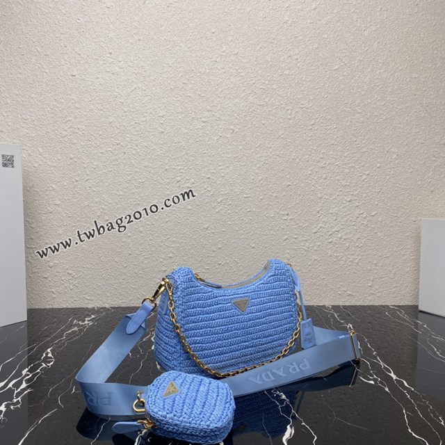 Prada專櫃新款草編三合一女包 1BH204 普拉達純手工編織女款單肩斜挎包 csp1564